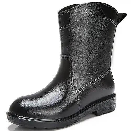 IUTUFEI Women Rain Boots Black Waterproof Mid Calf Lightweight Cute Booties Fashion Out Work Comfortable Garden Shoes