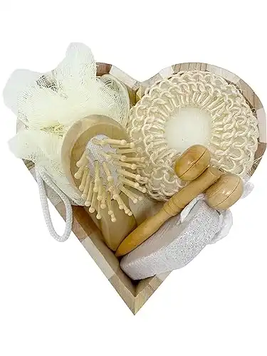 Spa Day Kit, Spa Kit for Women Gift Set, Home Spa Kit, Spa Baskets for Mothers Day, Mothers Day Relaxation Gifts, At Home Spa Package, Pampering Gift Sets for Women (5pc Wooden Heart)