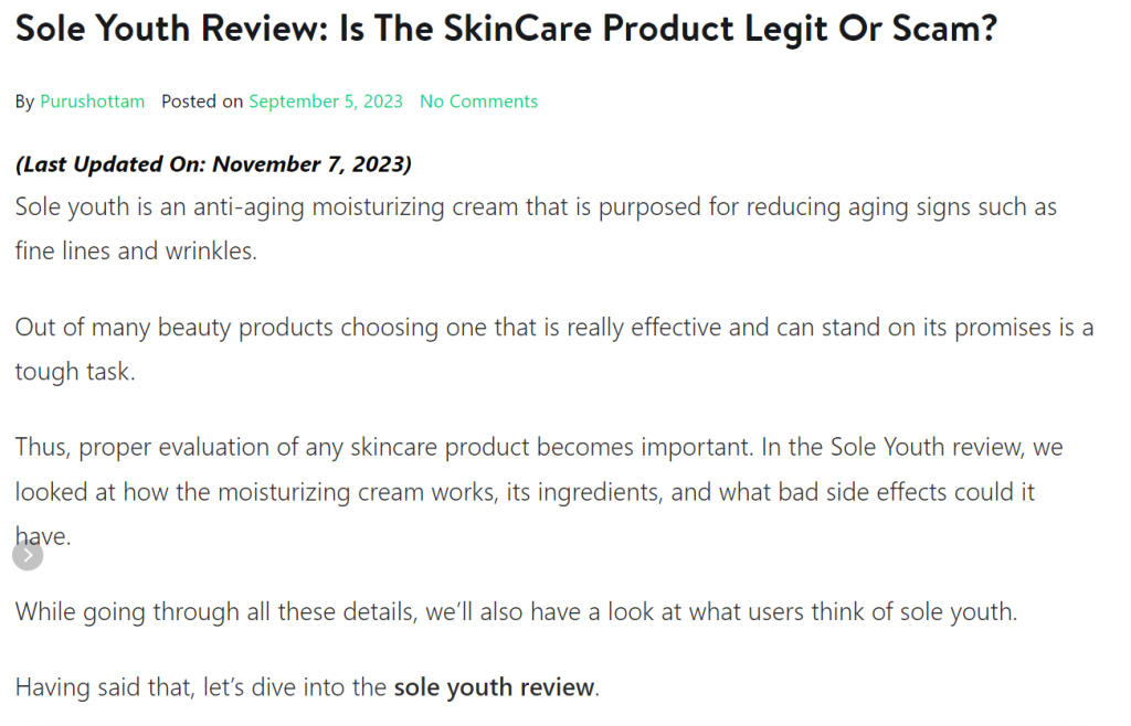 Sole Youth Review: Is The SkinCare Product Legit Or Scam?
