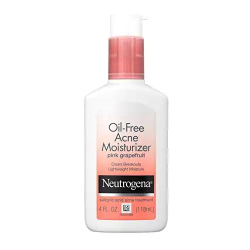 Neutrogena Oil Free Acne Facial Moisturizer with.5% Salicylic Acid Acne Treatment, Pink Grapefruit Acne Fighting Face Lotion for Breakouts, Non-Greasy & Non-Comedogenic, 4 fl. oz