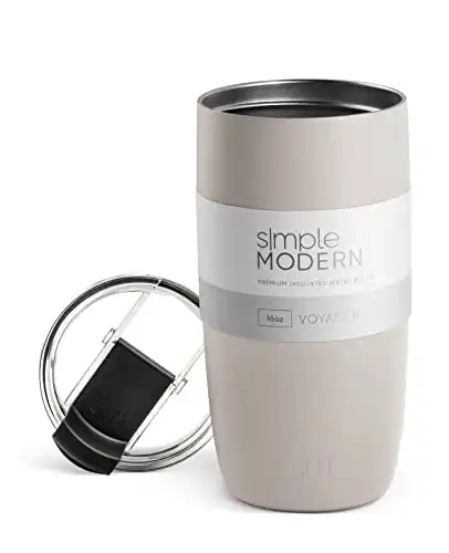 Simple Modern Travel Coffee Mug Tumbler with Flip Lid | Reusable Insulated Stainless Steel Cold Brew Iced Cup Thermos | Gifts for Women Men Him Her | Voyager Collection | 16oz | Almond Birch