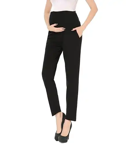 Maternity Pants Comfortable Stretch Over-Bump Women Pregnancy Casual Capris for Work (Black, S (Size 4-6))
