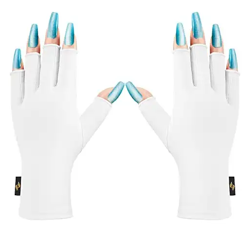 Xinshare UV Gloves for Gel Manicures Nail Lamp Gloves UPF50+ UV Protection 3/4 Fingerless Anti UV Shield Gloves for Sun Outdoor Women Protecting Nail UV Light, White