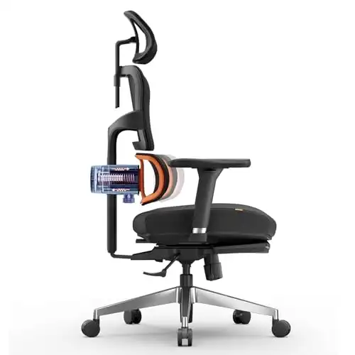 Newtral Ergonomic Office Chair with Footrest- High Back Desk Chair with Unique Adjustable Lumbar Support, Seat Depth Adjustment, Tilt Function, 4D Armrest Recliner Chair for Home Office
