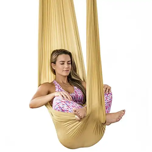 HEALTHYMODELLIFE PINC Active Silk Aerial Yoga Swing & Hammock Kit for Improved Yoga Inversions, Flexibility & Core Strength – Gold