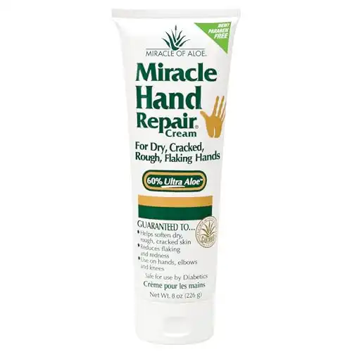 Miracle of Aloe’s Miracle Hand Repair Cream 8 oz Healing Aloe Vera Lotion for Dry, Cracked Hands with 60% Ultra Aloe Gel – Moisturizes, Softens, and Repairs – Non-Greasy, Lightly Scented