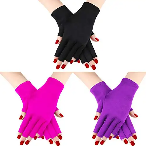 Syhood 3 Pairs UV Light Glove for Gel Nail Lamp Manicure Glove Anti UV Fingerless Gloves Protect Hands from UV Light Lamp Manicure Dryer