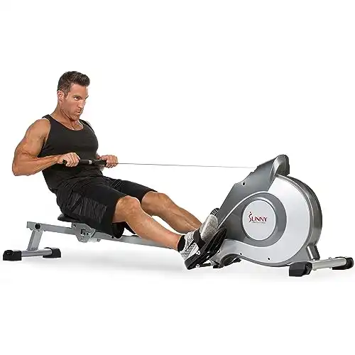 Sunny Health & Fitness Magnetic Rowing Machine Rower with 8-Level Resistance, Extended Slide Rail & Digital LCD Display – SF-RW5515
