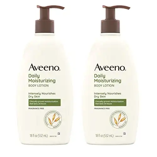 Aveeno Daily Moisturizing Body Lotion with Soothing Prebiotic Oat, Gentle Lotion Nourishes Dry Skin With Moisture, Paraben-, Dye- & Fragrance-Free, Non-Greasy & Non-Comedogenic, 2 x 18 oz