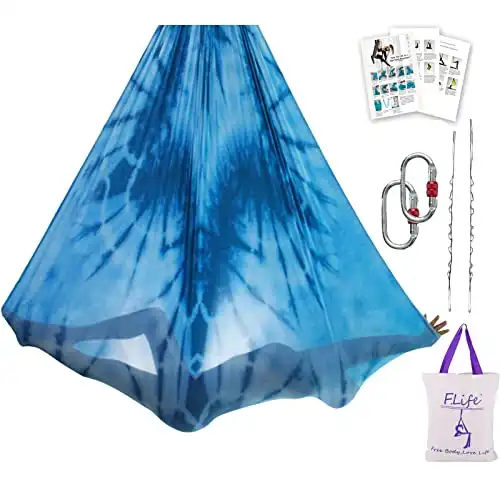 Aerial Yoga Hammock 5.5 yards Premium Aerial Silk Fabric Yoga Swing for Antigravity Yoga Inversion Include Daisy Chain,Carabiner and Pose Guide (Frost Flower)