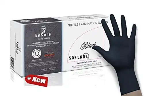 SAF-CARE EnSure Low Derma Gray Black Powder Free Nitrile Exam Gloves, Extended Cuff