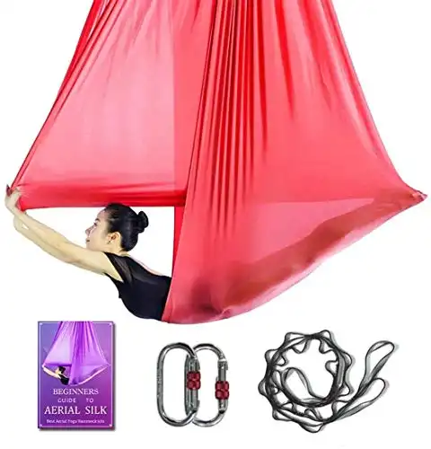 Aerial Yoga Hammock L:5M W:2.8M Aerial Pilates Silk Yoga Swing Set With 2000 Ibs Load Include Daisy Chain, Pose Guide