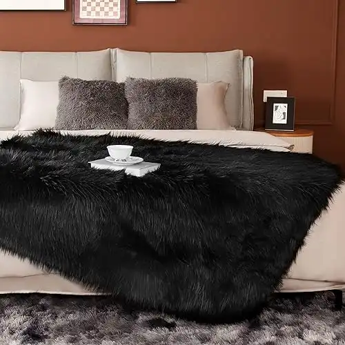 Touchat Luxury 1000GSM Faux Fur Throw Blanket, Super Thick Warm Cozy Grey Blankets for Couch Bed Sofa, Plush Fuzzy Elegant Soft Reversible Mink Blanket for Living Room Bedroom, 50×60, Black