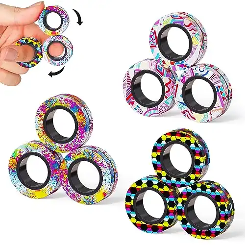 9Pcs Magnetic Rings Fidget Toys Adult Set, Idea ADHD Fidget Stress Toy Pack,Fidget Spinner Rings for Anxiety Relief Therapy,Toys for Ages 8-13,Teens Kids Gift 9 10 11 12 Year Old Boy Girl