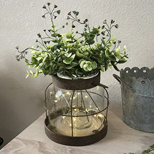 Vintage Glass Farmhouse Vase, Rustic Lantern Decor with Plants Flowers Lights Vintage Style Vase for Home Decor Floral Arrangement Hostess Gift