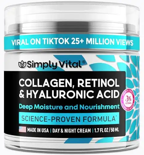 SimplyVital Face Moisturizer Collagen Cream – Anti Aging Neck and Décolleté – Made in USA Day & Night Face Cream – Moisturizing, Lifting & Recovery – 1.7oz