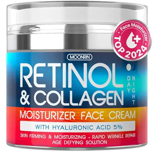 Retinol Cream for Face with Hyaluronic Acid, Day-Night Anti-Aging Moisturizer for Women, Men, Collagen Cream for Face Reduces Wrinkles, Dryness, 1.85 Oz