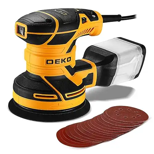 DEKOPRO Electric Sander with 16 Sandpapers, 14000RPM, 5-Inch, High Performance Dust Collection – For Woodworking