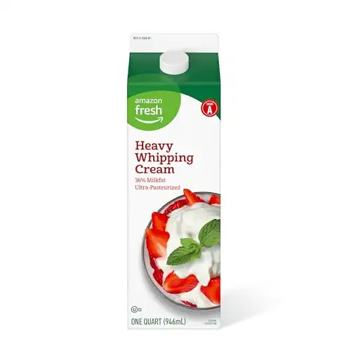 Amazon Fresh, Heavy Whipping Cream, Ultra-Pasteurized, Kosher, One Quart, 32 Fl Oz (Previously Happy Belly, Packaging May Vary)