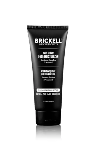 Brickell Men’s Daily Defense Face Moisturizer for Men, Natural and Organic, Zinc SPF20 Face Moisturizing Sunscreen, Hydrates and Protects Skin Against Harmful UVA/B rays, 3.4 Ounces, Unscented