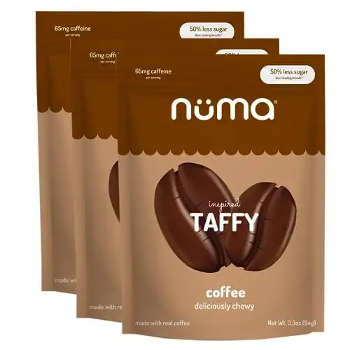 Numa Foods Coffee Chews – Caffeinated Taffy Candy, Low Sugar, High Protein, Low Calorie, All Natural & Gluten Free Coffee Candy with Caffeine – 3 Bags with 10 Coffee Candies Individual...