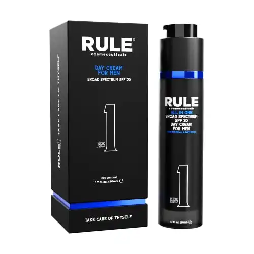 RULE 10-in-1 Mens Face Moisturizer with SPF 20 – Anti Aging Face Cream for Men – Collagen, Licorice Extract, Vitamin B, C, E Anti Wrinkle Men’s Face Lotion Day Cream, Normal/Dry Faci...