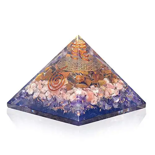 Orgonite Crystal Orgone Iron Will Pyramid with Tiger Eye, Sunstone and Amethyst Healing Crystals