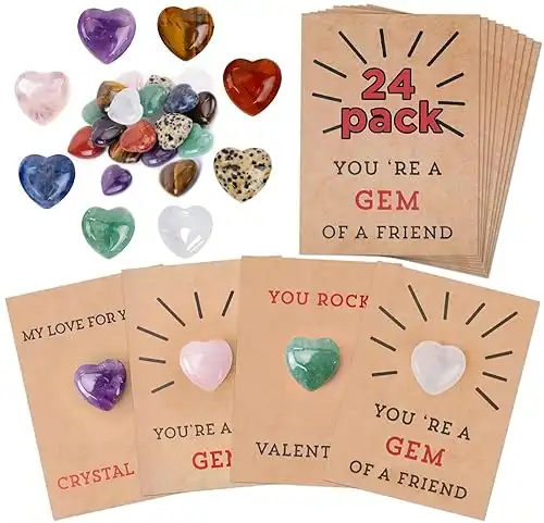 Valentines Acrylic Crystals Card, 24 Pack Children's Valentine Day Gifts Exchange Cards with Heart-Shape Acrylic Stones Handmade Bulk Funny Card for Kids Boys Girls Toddlers Classroom Party Favor...