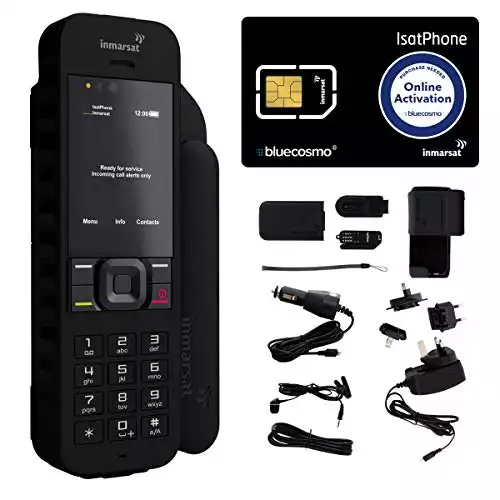 BlueCosmo Inmarsat IsatPhone 2.1 Satellite Phone Kit (SIM Included), unlocked – Global Coverage – Voice, SMS, GPS Tracking, Emergency SOS – Prepaid and Monthly Service Plan Options