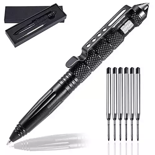 KEPEAK Military Tactical Pen, Professional Self Defense Pen, Emergency Glass Breaker Pen – Tungsten Steel, Writing Tool with 6 Refill