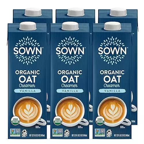 SOWN Organic Oat Creamer Vanilla – Barista Oat Milk Non Dairy Coffee Creamer – Plant Based, Dairy-Free, Vegan, Gluten-Free, Non-GMO, Shelf Stable – 32oz (Pack of 6)