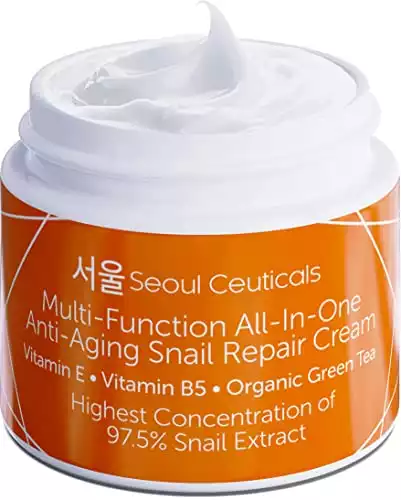 SeoulCeuticals Korean Skin Care 97.5% Snail Mucin Moisturizer Cream K Beauty Skincare Day & Night Snail Repair Cream Filtrate Cruelty Free 2oz