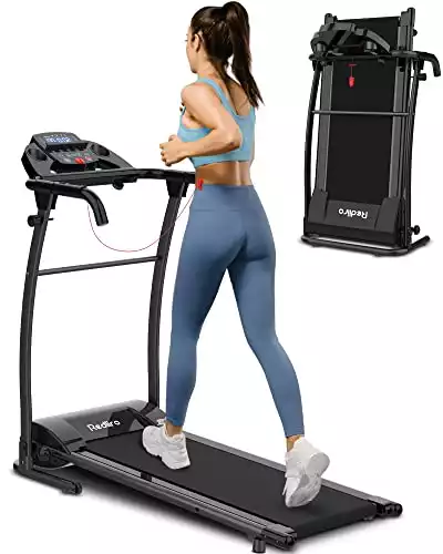 REDLIRO Electric Treadmill Foldable Exercise Walking Machince for Apartment Home/Office Jogging Compact Folding Easy Assembly 12 Preset Program 2 Wheels LCD Display BLACK