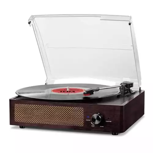 Vinyl Record Player Turntable with Built-in Bluetooth Receiver & 2 Stereo Speakers, 3 Speed 3 Size Portable Retro Record Player for Entertainment and Home Decoration