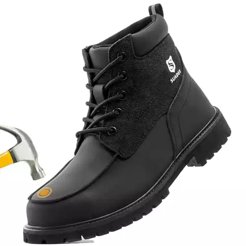 SUADEX Men Women Waterproof Steel Toe Work Boot Composite Toe Safety Boots Industrial & Construction Work Shoes Black 13.5 Women/12 Men