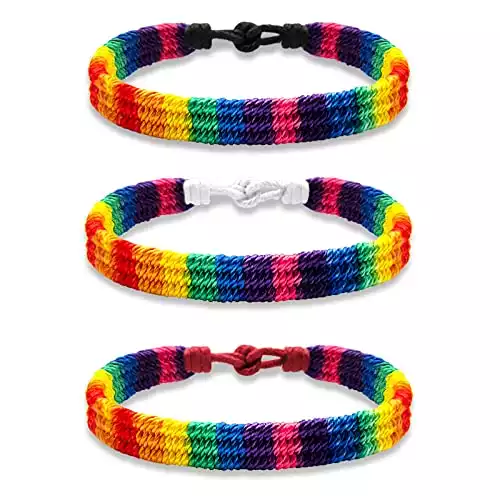 Nanafast Rainbow LGBT Pride Bracelet Handmade Braided Woven LGBTQ Friendship String Anklet for Gay & Lesbian Wristband Ankle Bracelet Adjustable Pack of 3Pcs