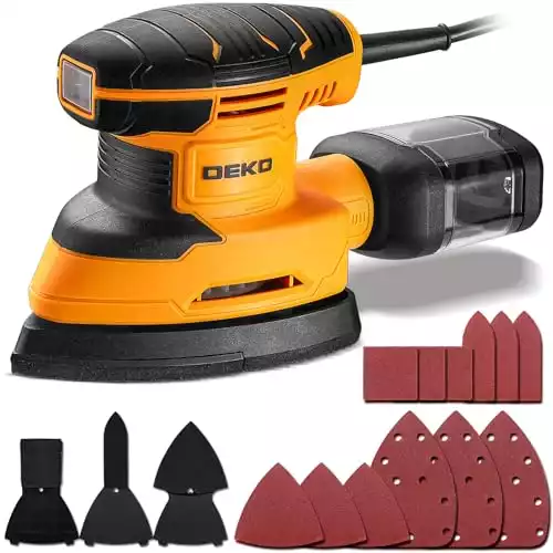 DEKOPRO Detail Sander Power Electric Mouse Sanders Tool with 3-Multi Function Sanding Pad Attachment, 12pc Sandpaper,Dust Box, Sander for Wood, Woodworking