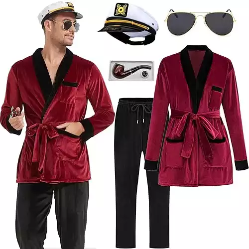 ZeroShop Halloween Costumes for Couples 2024, Adult Mens Captain Hugh HEFNER Bunny Jacket Robe Pimp Outfit