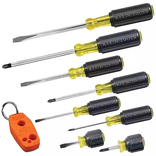 Klein Tools 85148 Screwdriver Set with Magnetizer / Demagnetizer for Magnetic Tips, Flathead and Phillips, Non-Slip Cushion Grip, 9-Piece