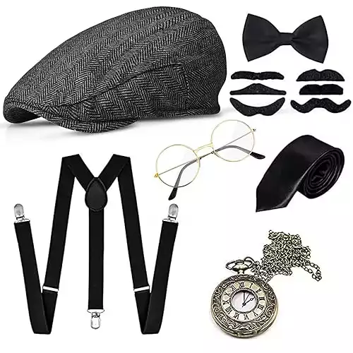 GOLDGE 1920s Accessories for Men, Roaring 20s Costumes for Men, Great Gatsby Costume Men, 1920 Mens Clothing Gatsby Black