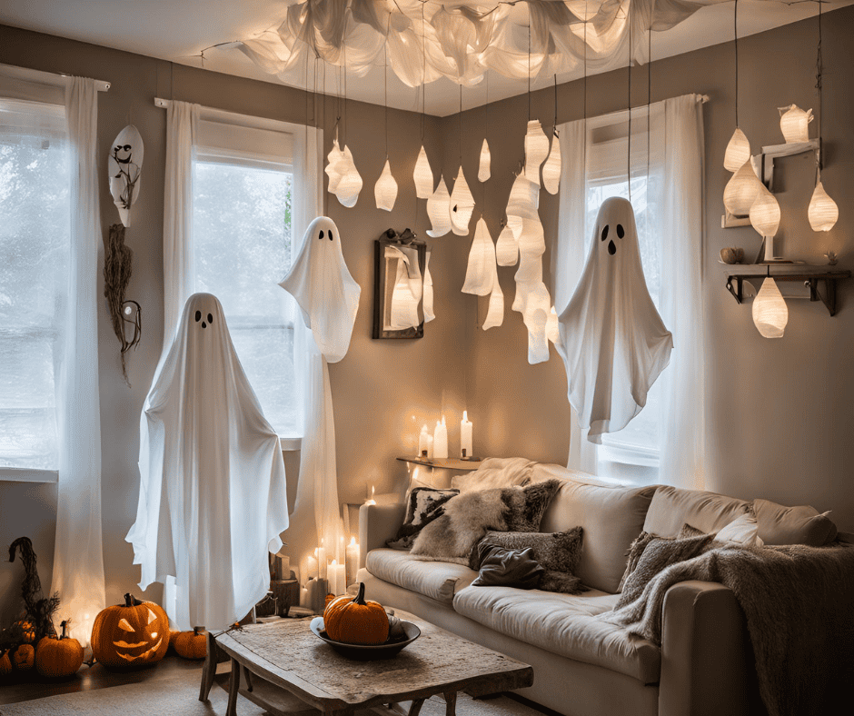 DIY Ghosts Using White Sheets DIY Halloween Decorations