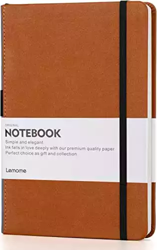 Lemome Thick Classic Notebook with Pen Loop A5 College Ruled Hardcover Writing Notebook with Pocket + Page Dividers Gifts, Banded, Large, 180 Pages, 8.4 x 5.7 in