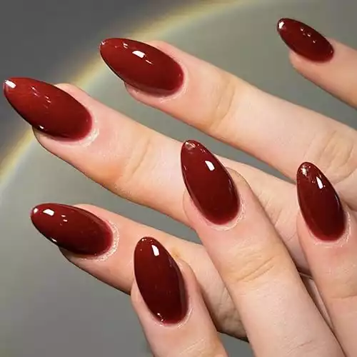 GLAMERMAID Cherry Red Press on Nails Medium Almond, Handmade Jelly Soft Gel Dark Red Glue on Nails Stiletto, Burgundy Emo Fake Nails Short Oval, Reusable Acrylic Stick on False Nails Kit for Women