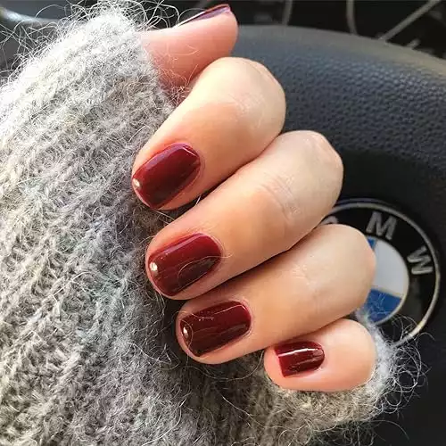 Press On Nails Short, Solid Dark Color Fake Nails Short Square Medium Shape, Stick on Nails Glue on Nails False Nails on 24PCs (Wine Red, Short)