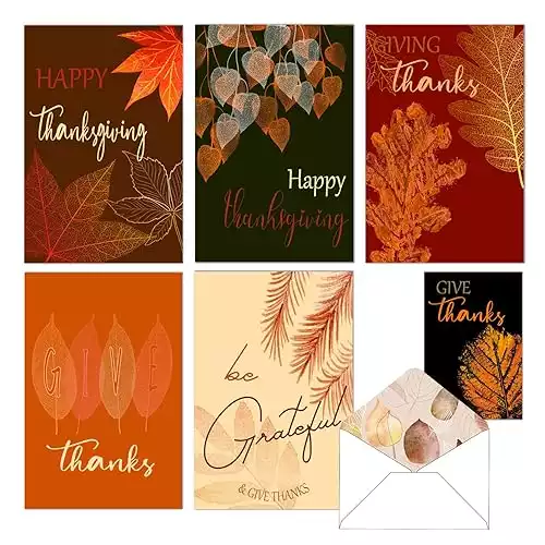 36 Pcs Thanksgiving Greeting Cards Assorted Style Fall Thank You Cards Holiday Maple Leaves Thank You Notes with 36 Envelopes for Business Personal Thanksgiving Christmas Gift (4 x 6 Inch Folded)