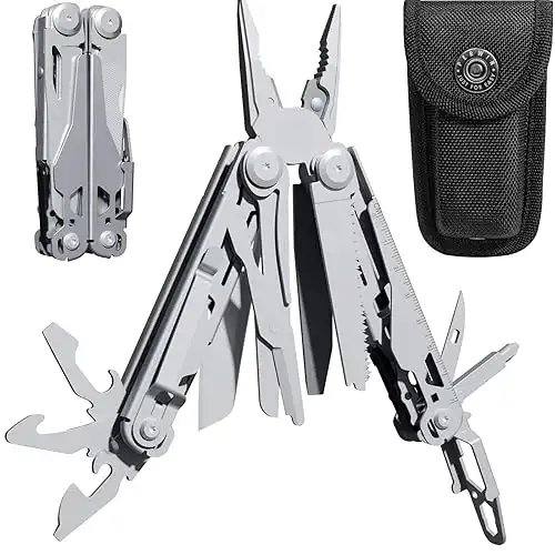 Multitool, 22-in-1 Multi-Tool Pliers with Safety Locking, Pocket Knife, Bottle Opener, EDC Equipment With Pocket Clip for Survival, Camping, Hunting and Hiking, Stainless Steel