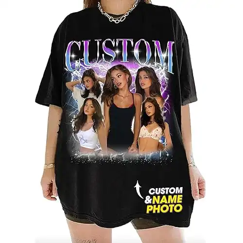 NAZENTI Custom Your Own Bootleg Tee, Retro Custom Bootleg Rap Tee, Custom Your Photo Shirt, Valentines Girlfriend Gifts