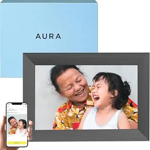 Aura Carver 10.1 WiFi Digital Picture Frame | Wirecutter s Best Digital Frame for Gifting | Send Photos from Your Phone | Quick, Easy Setup in Aura App | Free Unlimited Storage | (Gravel)